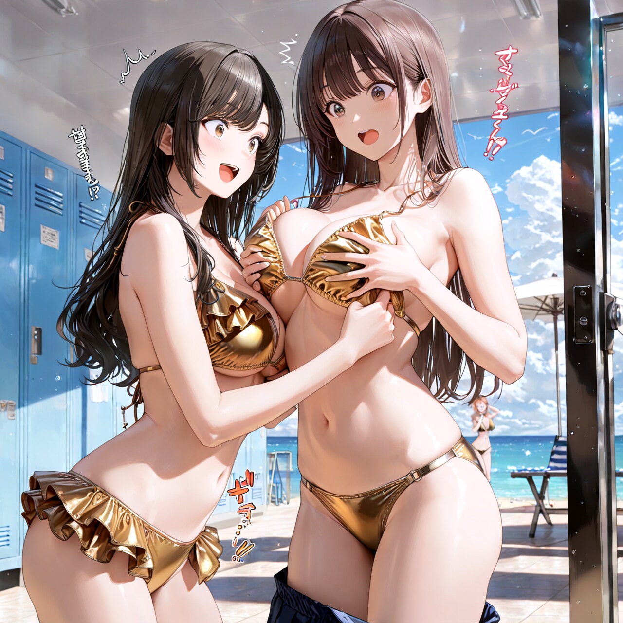 金ビキニに着替え中のアイドルたち