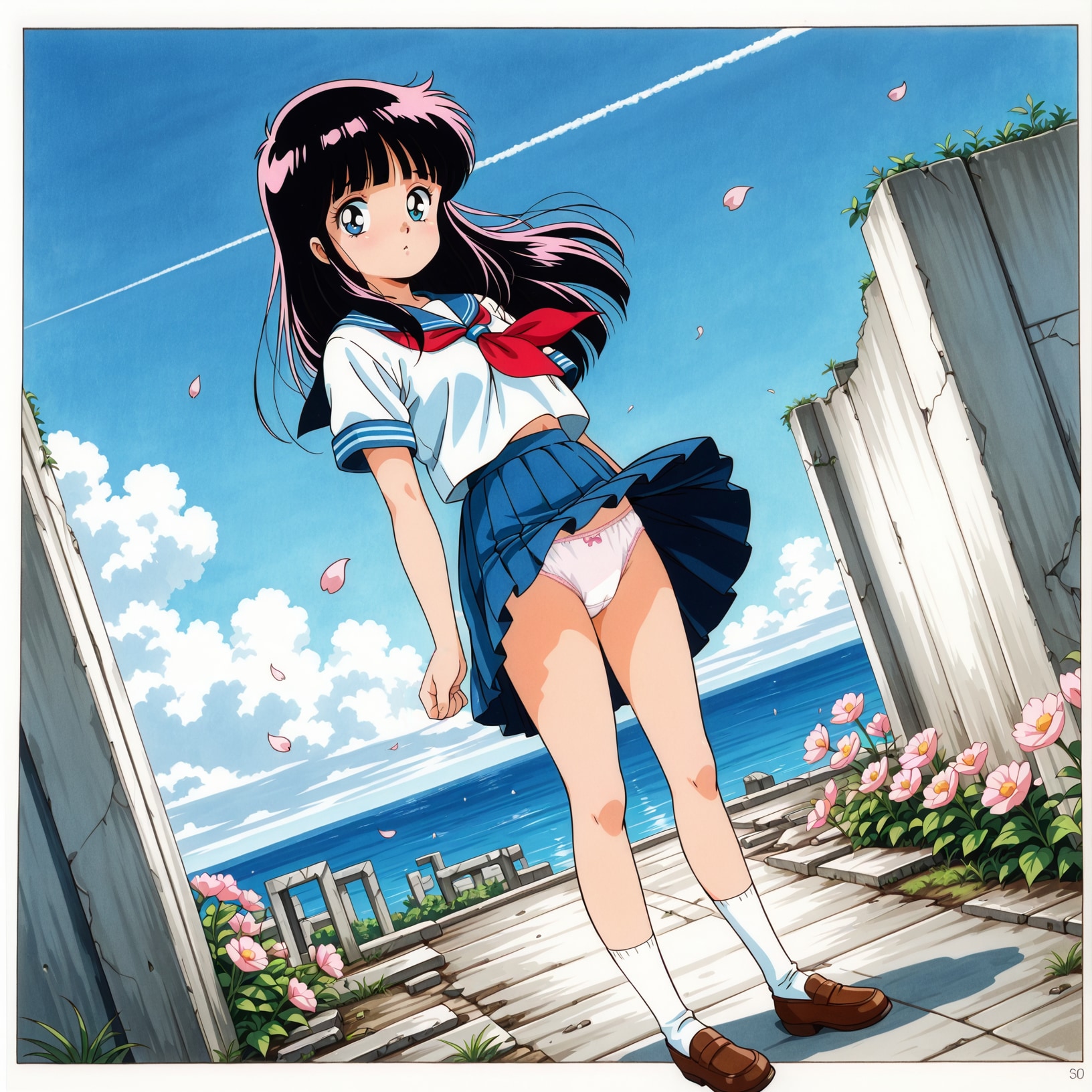 セーラー服の少女【夏っぽい背景】