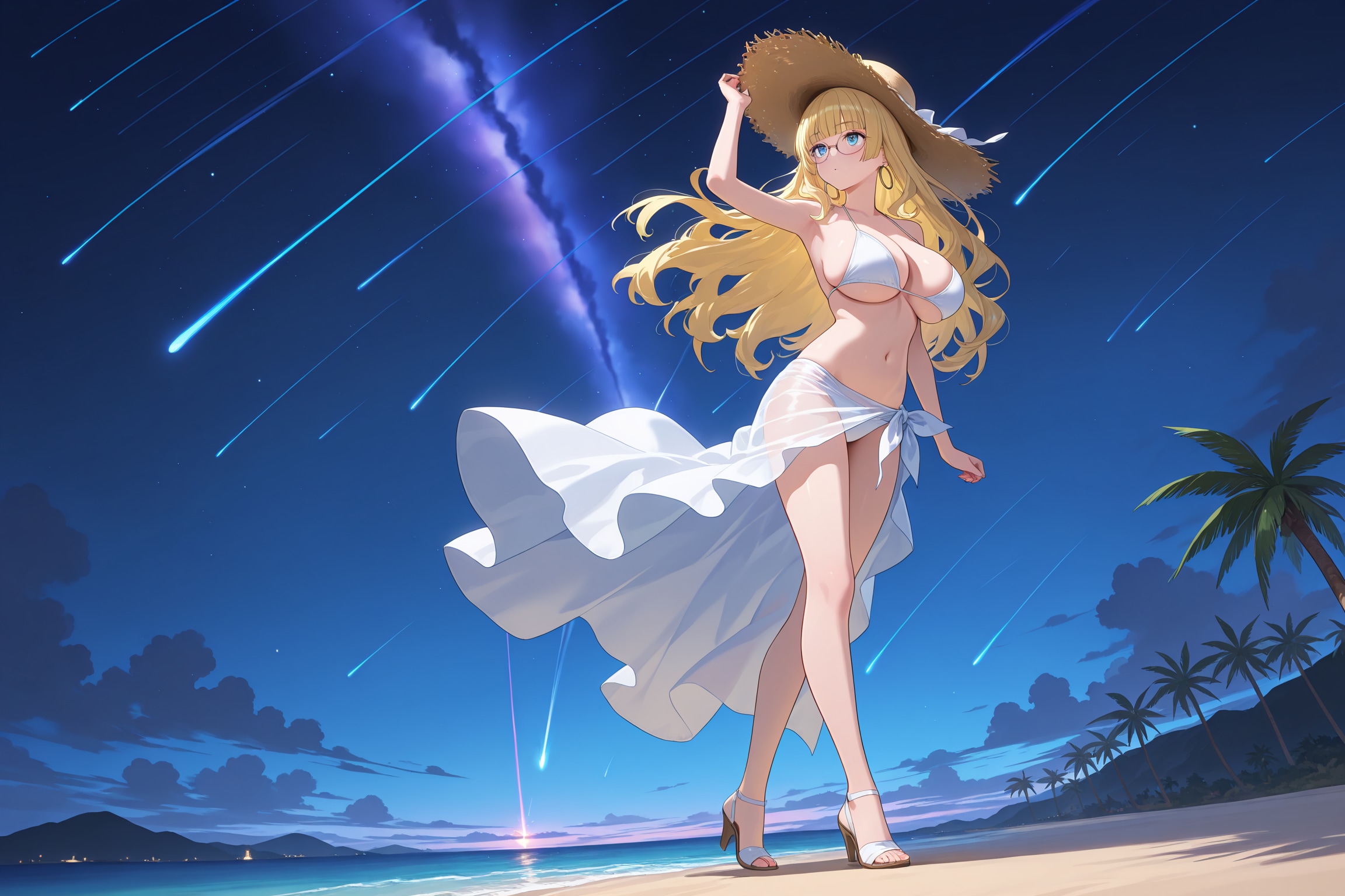 リゾートビーチでの流星群
