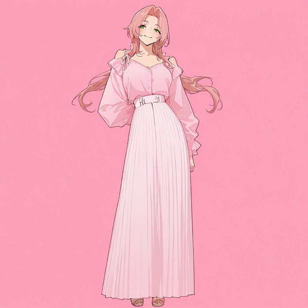 春風に揺れるプリーツロングスカート