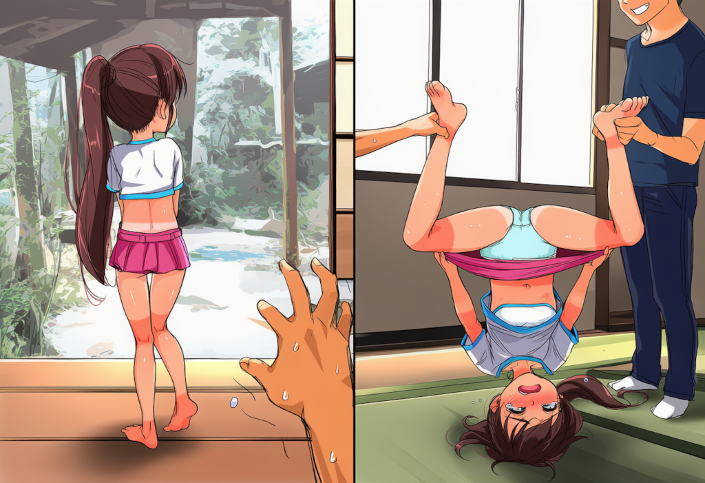 お仕置きで逆さ吊りにされた妹ちゃん