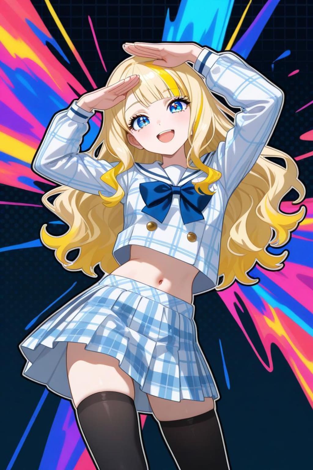 ヘソ出し制服の構え