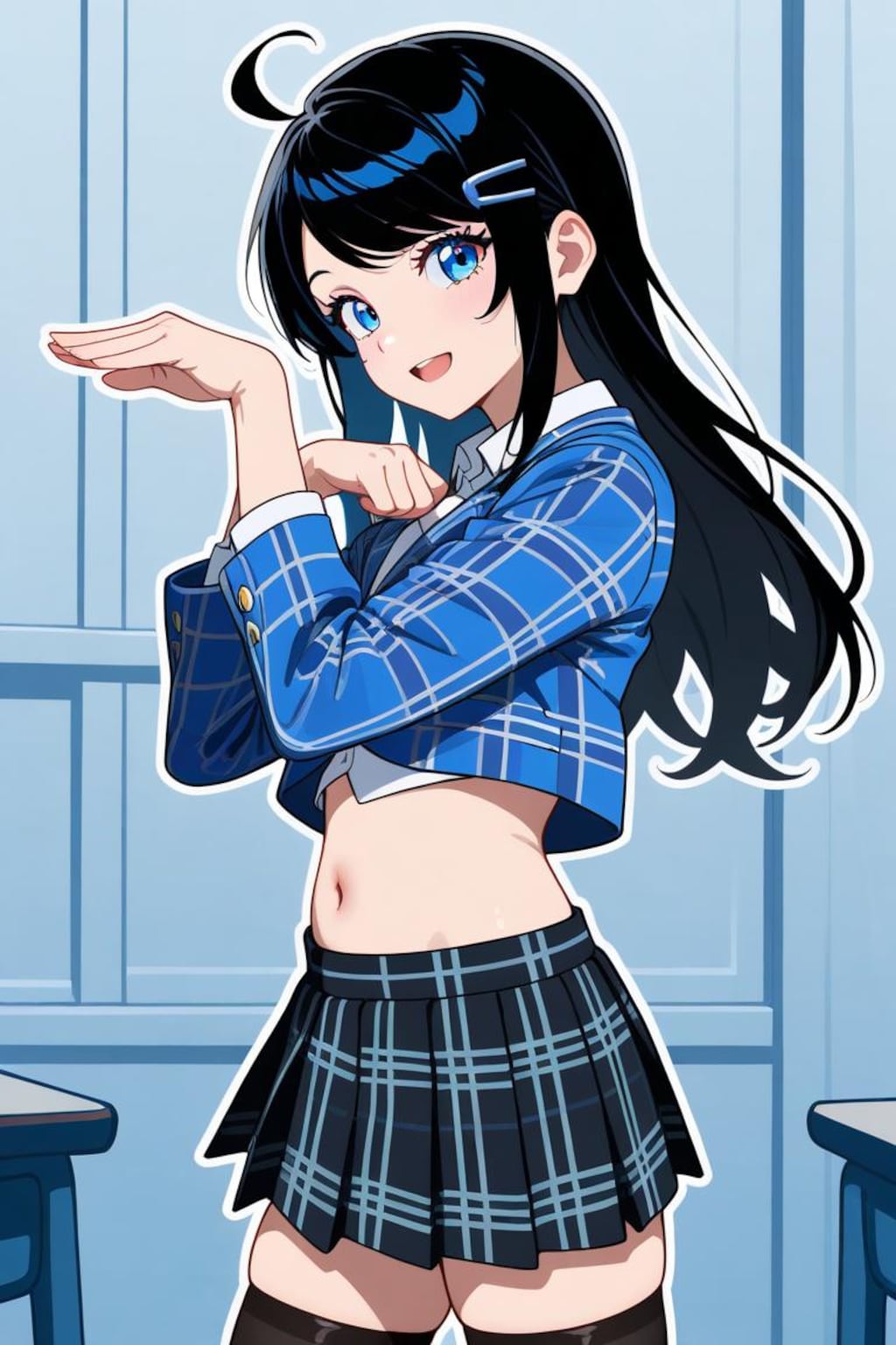 ヘソ出し制服の構え