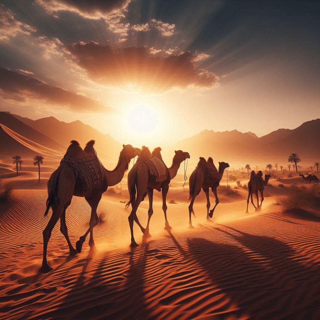 砂漠を歩くラクダ | の人気AIイラスト・グラビア