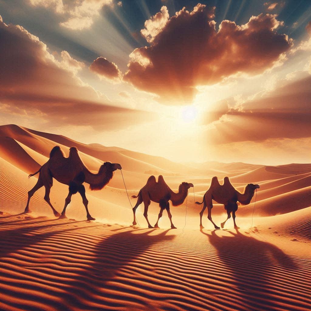 砂漠を歩くラクダ