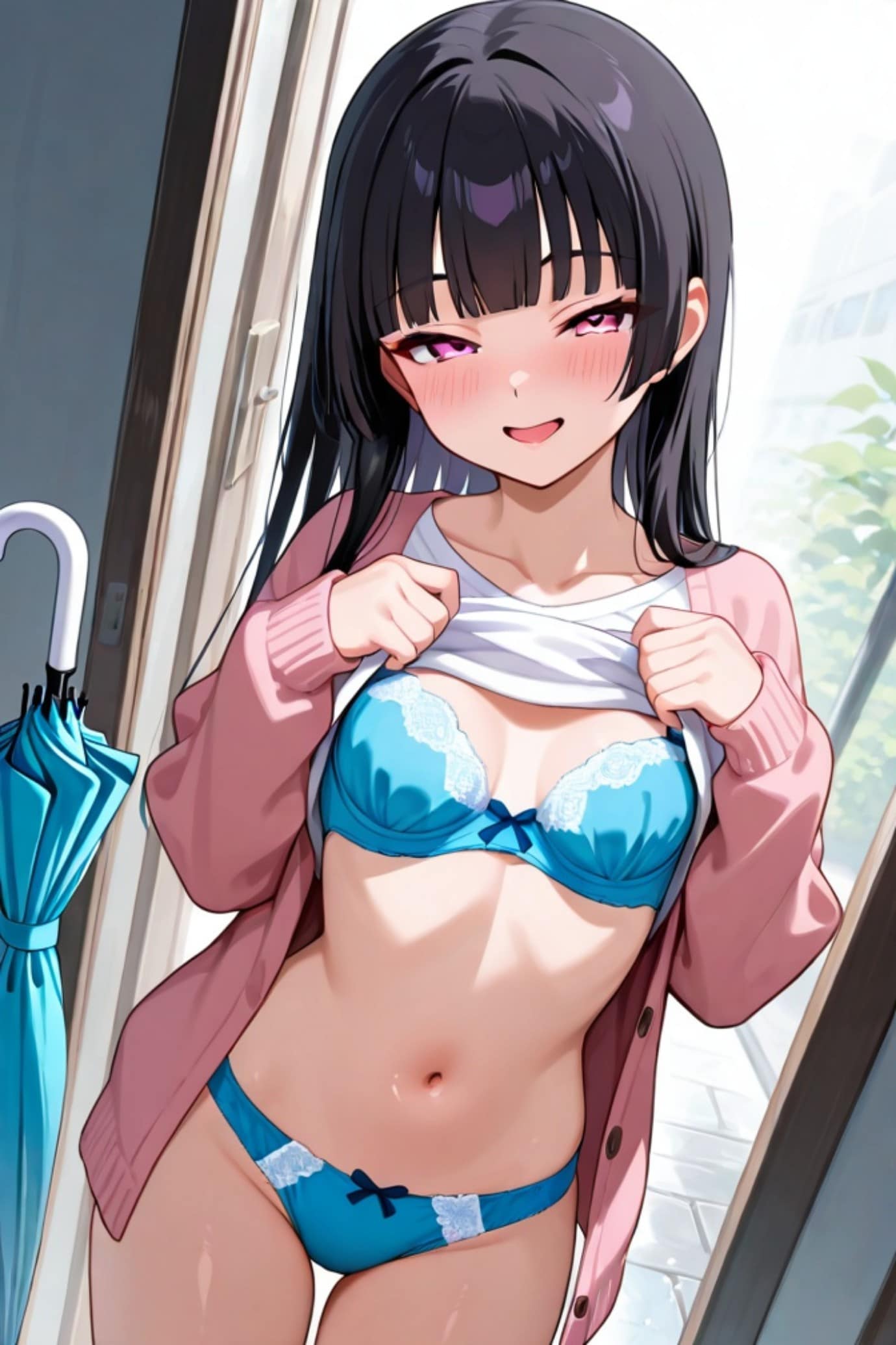 下着を見せる黒髪ちゃん