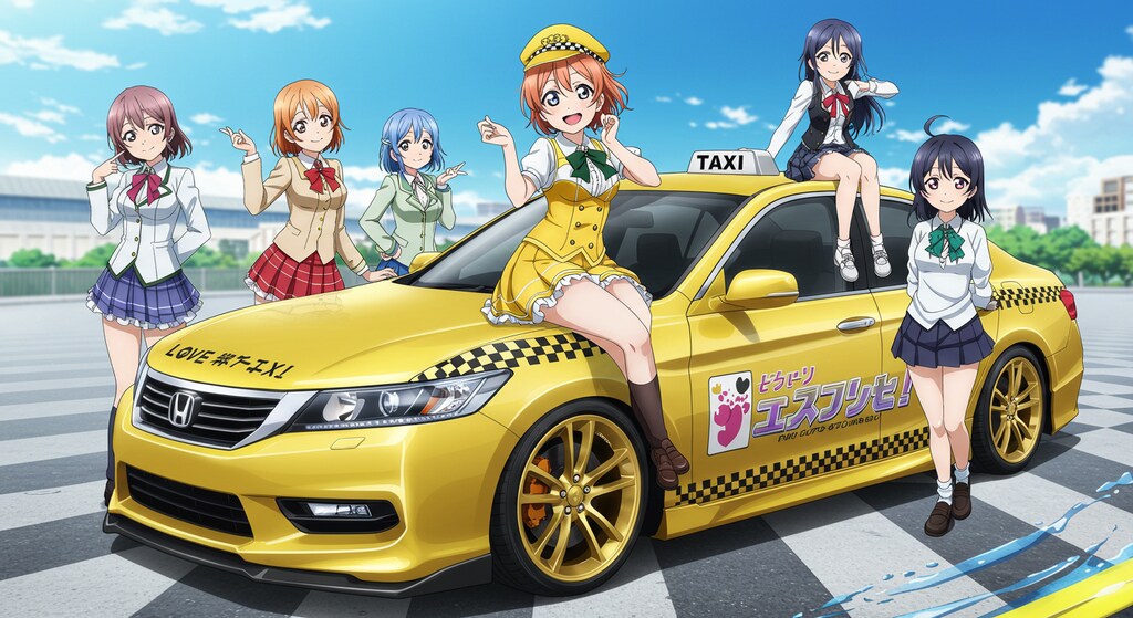 ラブライブキャラとアコードイエロータクシー
