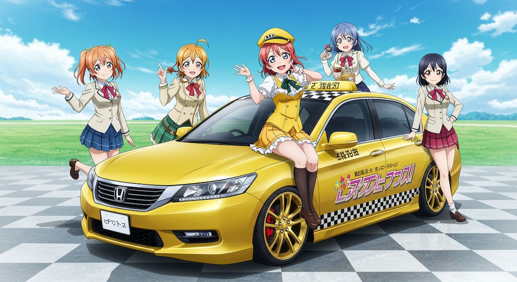 ラブライブキャラとアコードイエロータクシー