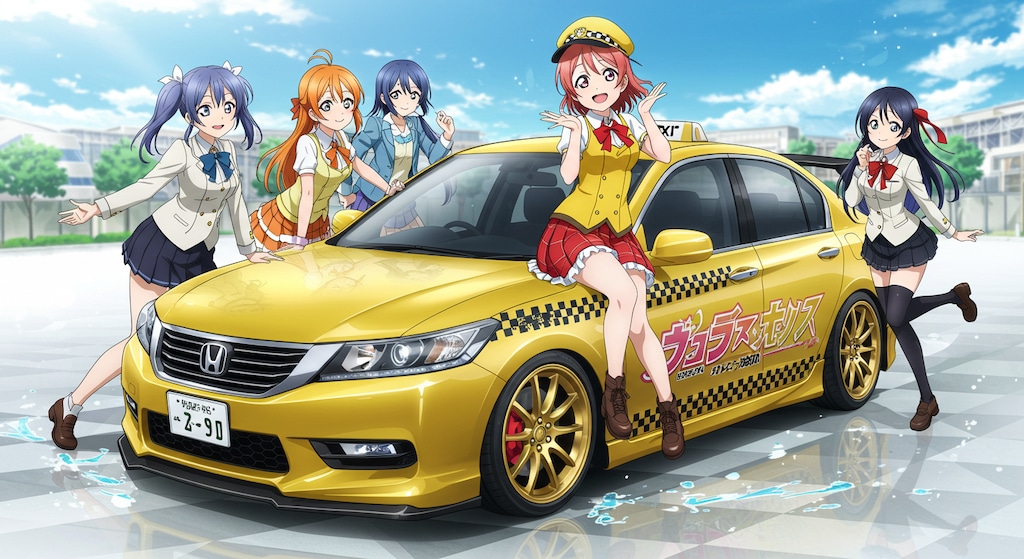 ラブライブキャラとアコードイエロータクシー