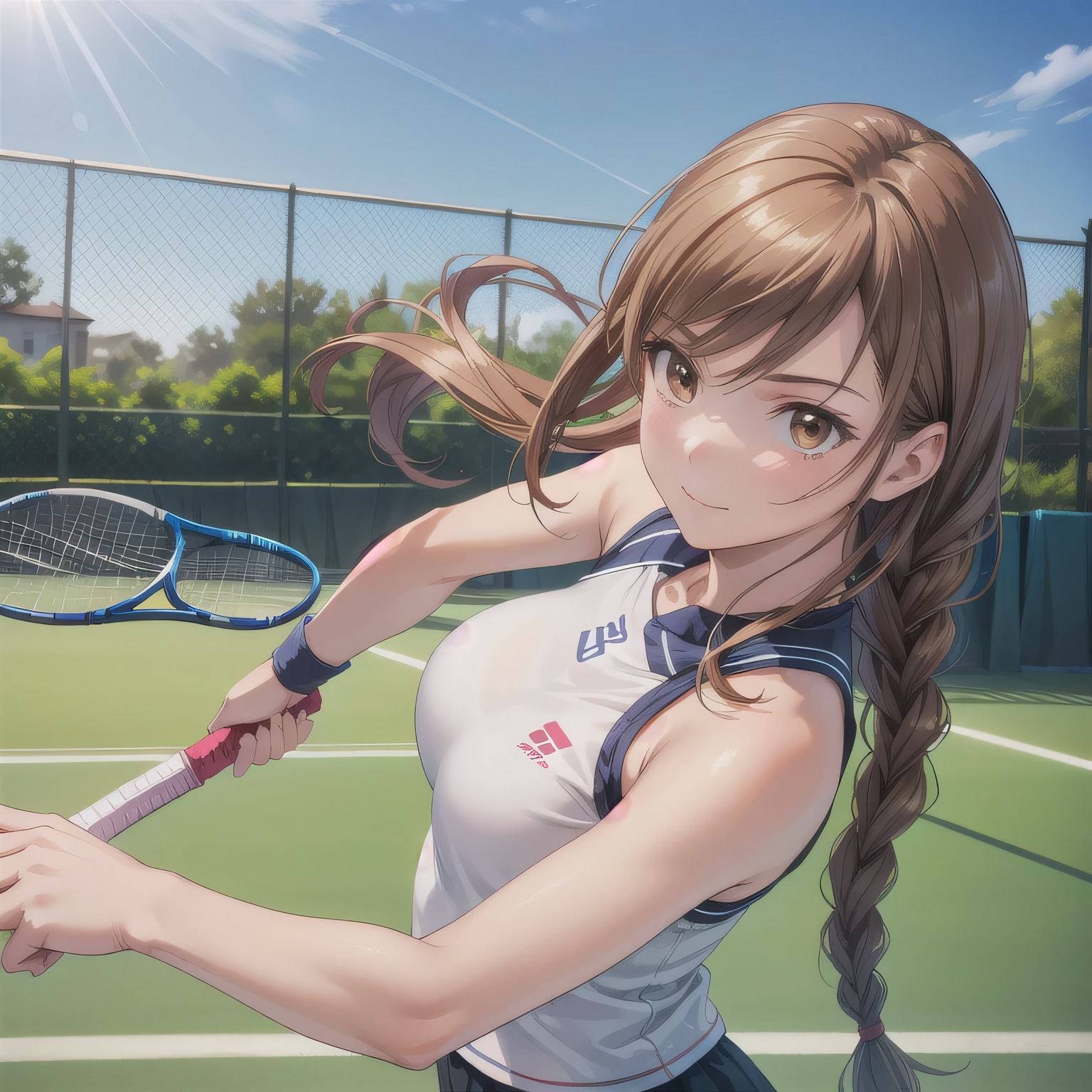 茶髪ロングでテニスウェアの少女 | の人気AIイラスト・グラビア