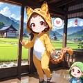 村の日常とキリン着ぐるみちび子ちゃん 2枚目