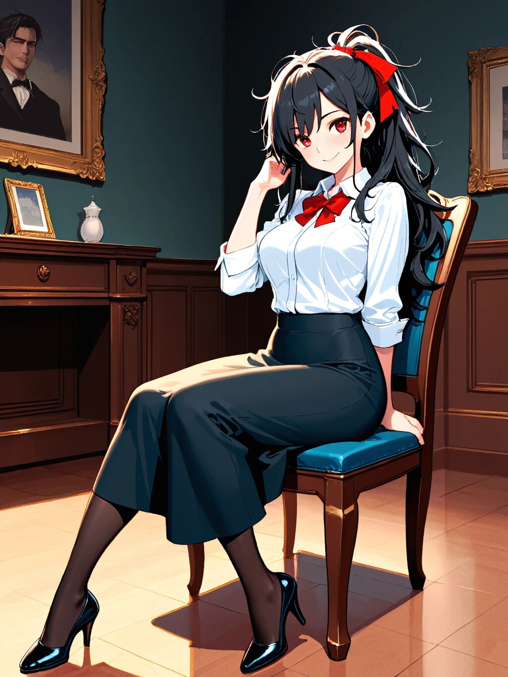 黒髪ポニテ娘のロンスカ姿