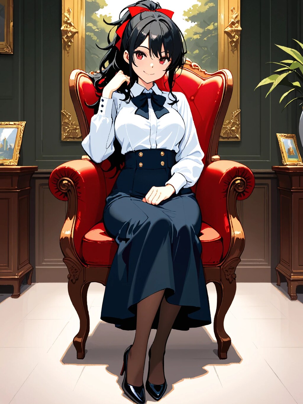 黒髪ポニテ娘のロンスカ姿