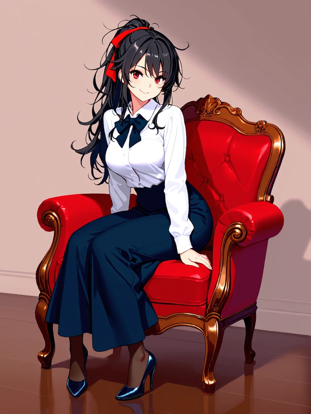 黒髪ポニテ娘のロンスカ姿