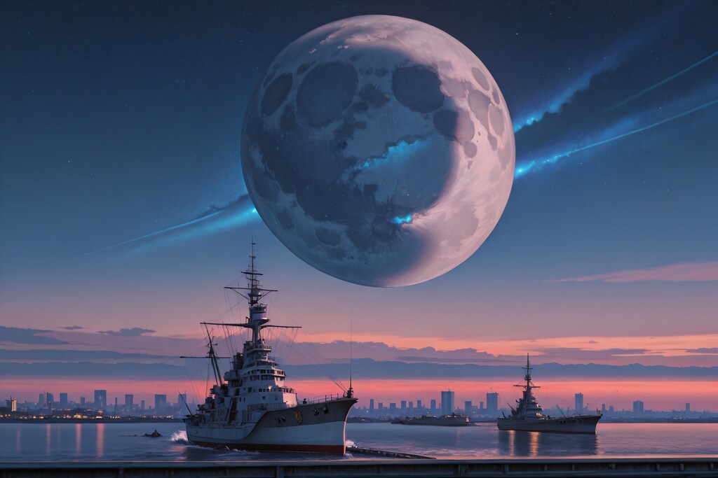 軍艦と夜空