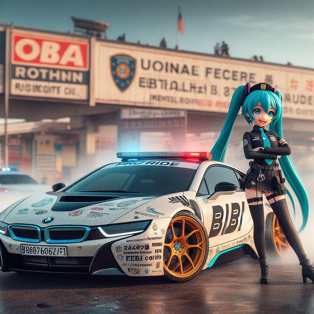 BMW i8パトカーのドリ車と初音ミク | の人気AIイラスト・グラビア