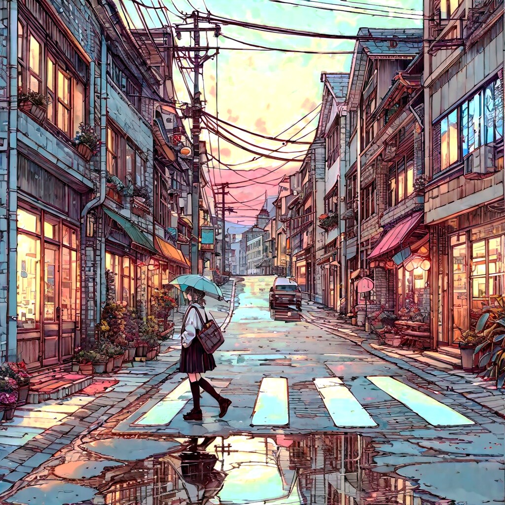 街と水たまり、少女156