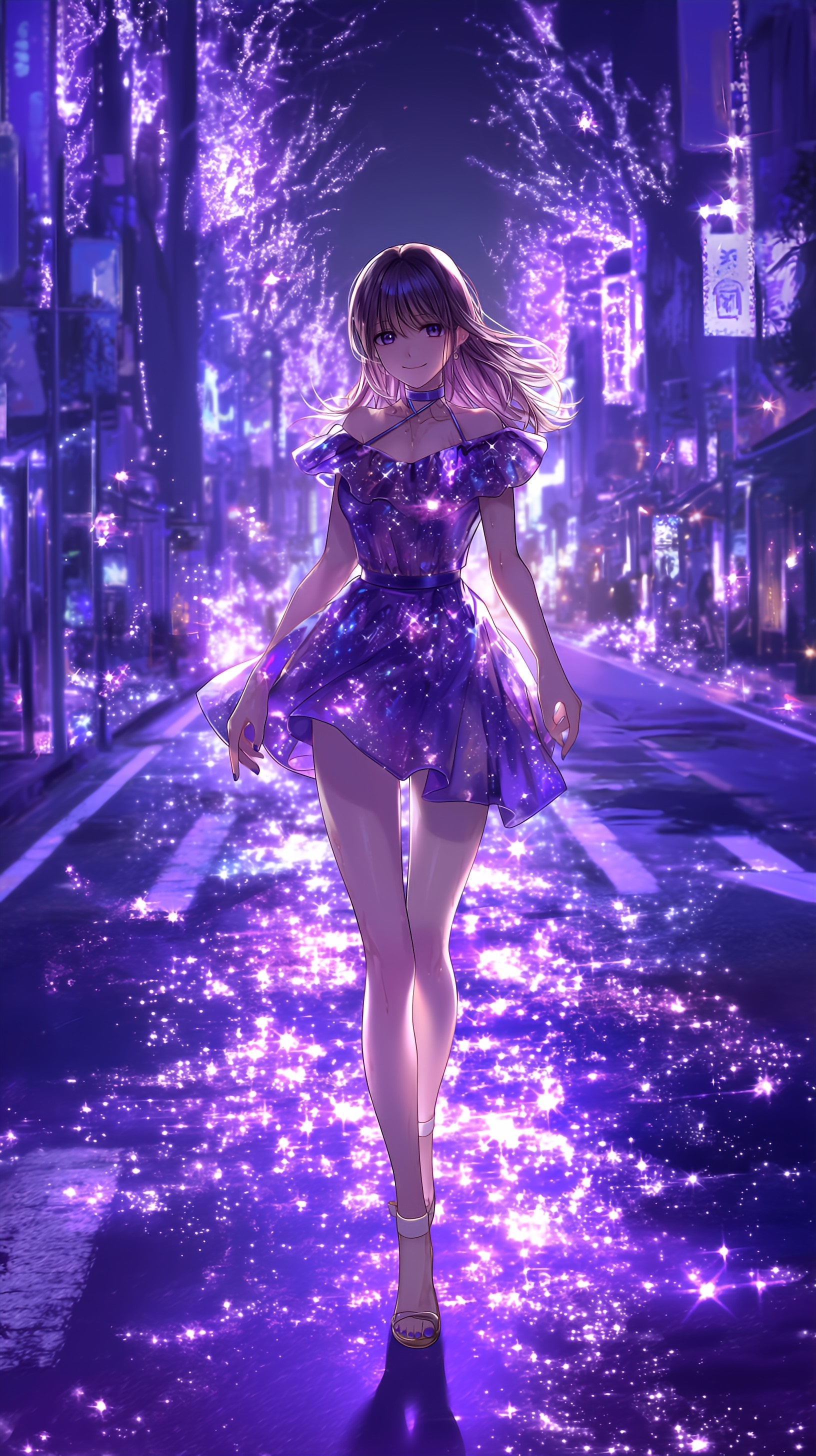 紫雨のネオン街で待つ少女 | の人気AIイラスト・グラビア