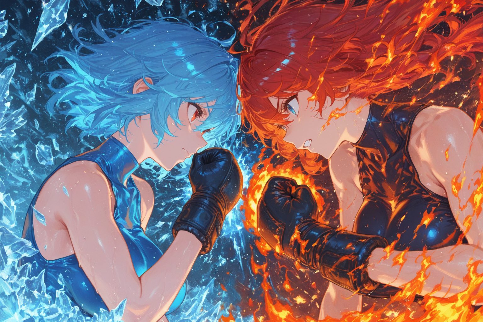 炎と氷の拳闘士 | の人気AIイラスト・グラビア