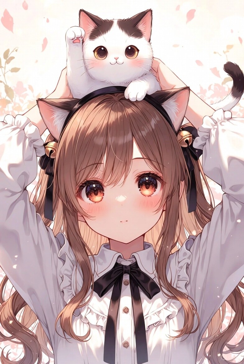 猫を頭にのせてる系女子 | の人気AIイラスト・グラビア