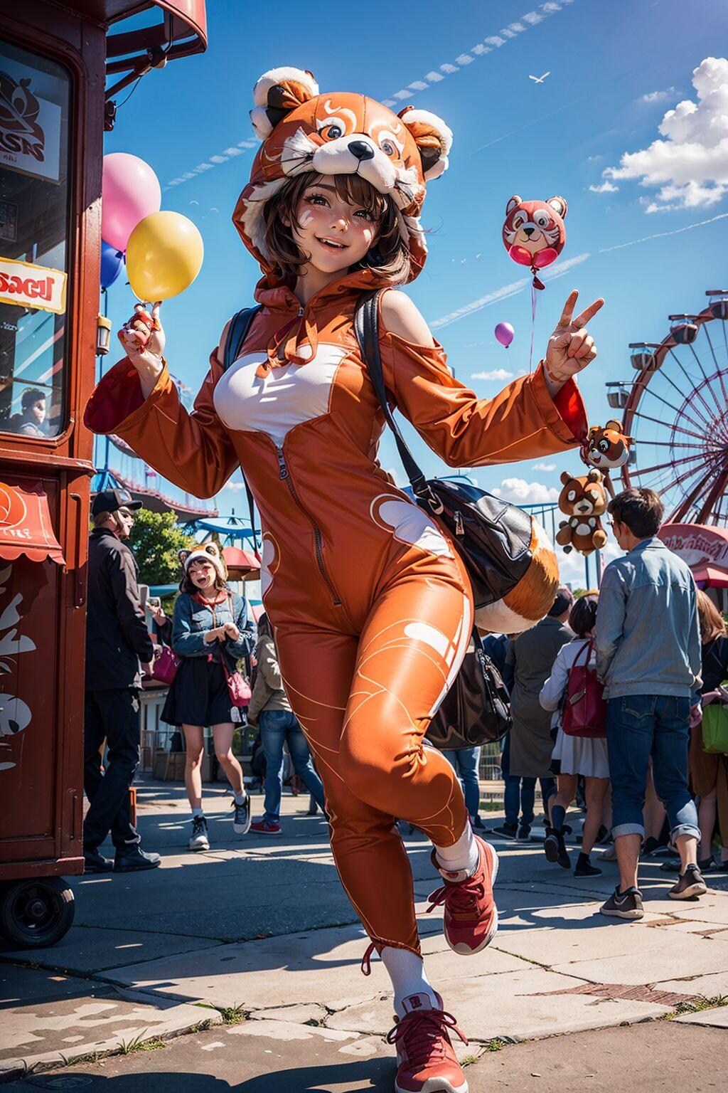 遊園地で大はしゃぎのノリノリおねえ