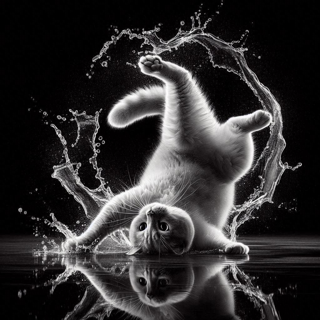 雨を有効活用する猫