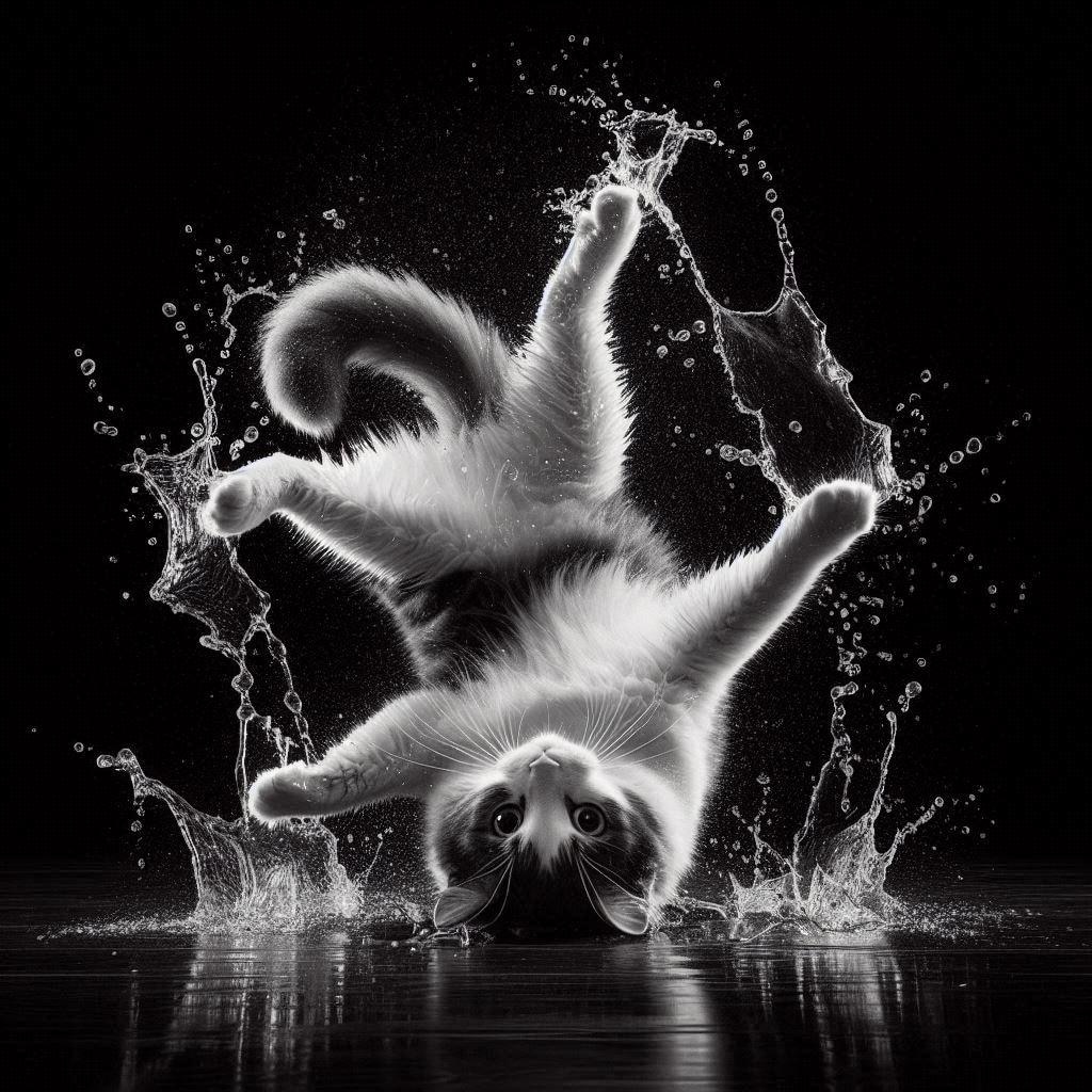 雨を有効活用する猫