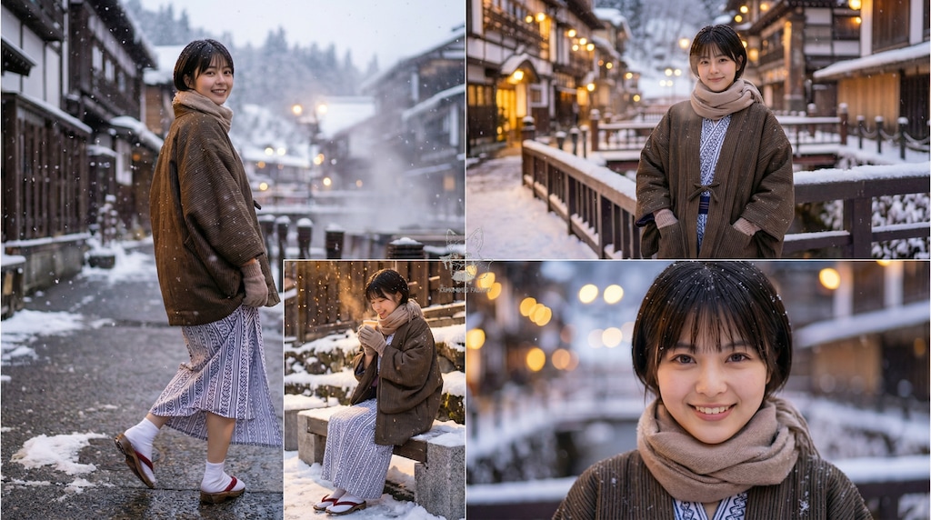 くるみ、冬の温泉街を歩く