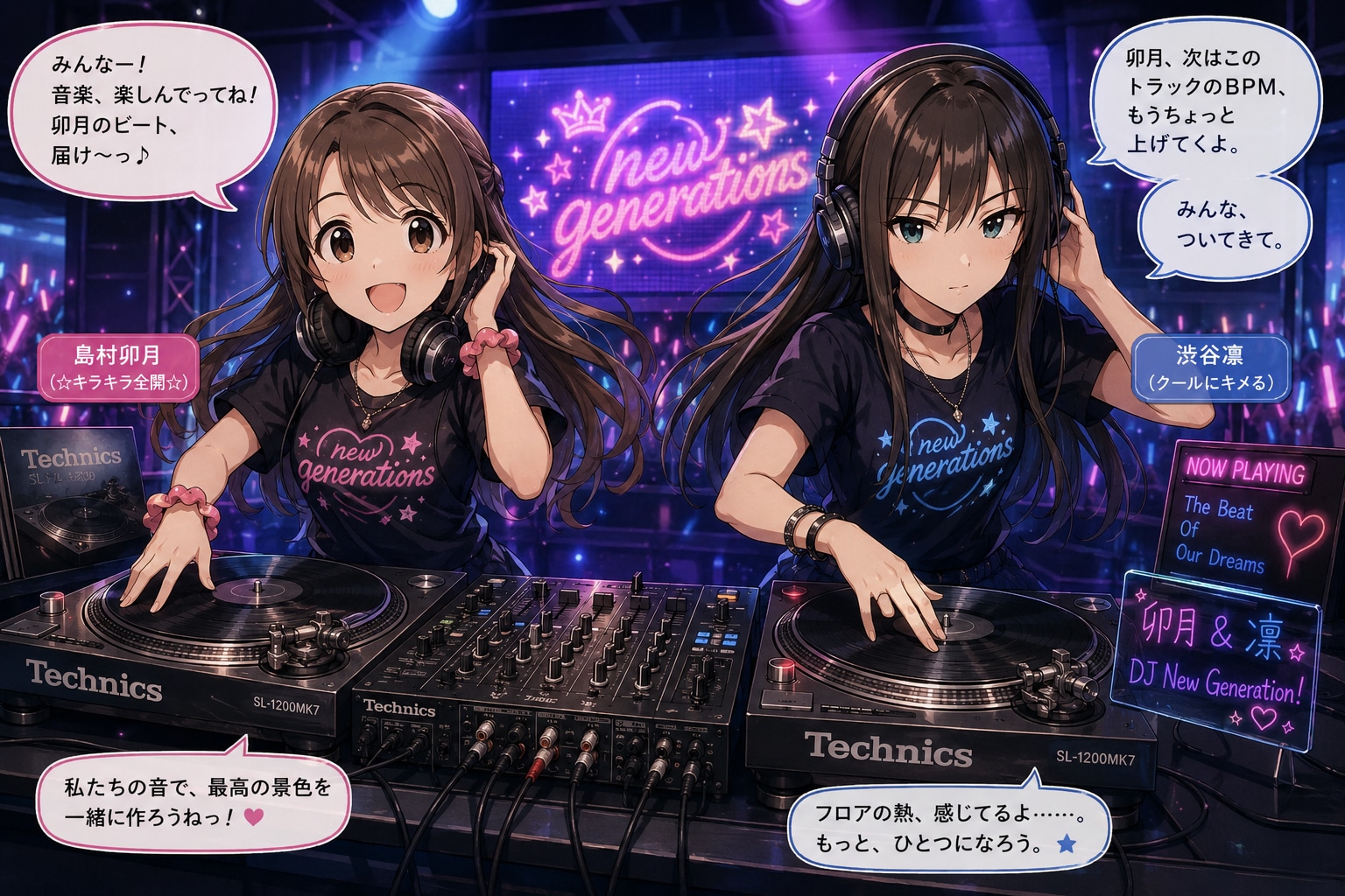 島村卯月と渋谷凛がTechnicsのSL-1200でDJ | の人気AIイラスト・グラビア