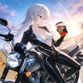 ラバースーツの宮成桃さんとバイク(PixAI版) 2枚目