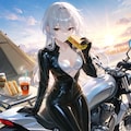 ラバースーツの宮成桃さんとバイク(PixAI版) 3枚目