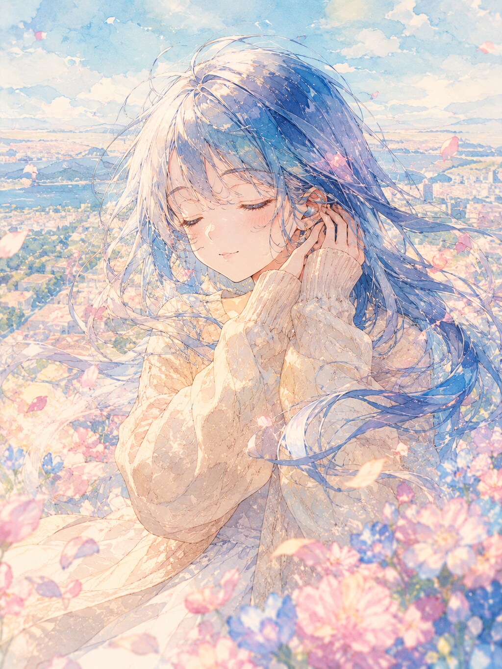 風に揺れる花と穏やかな微笑み
