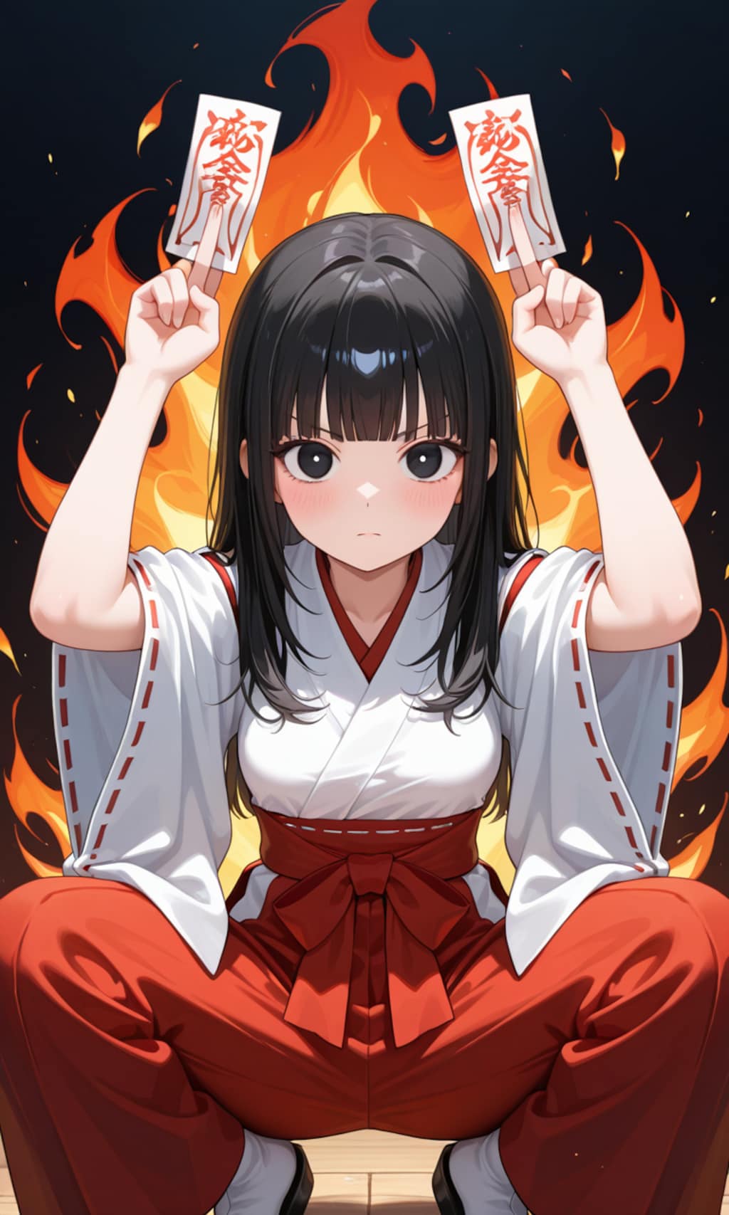 【うちの子】真剣な表情で変なポーズをする巫女もえちゃん