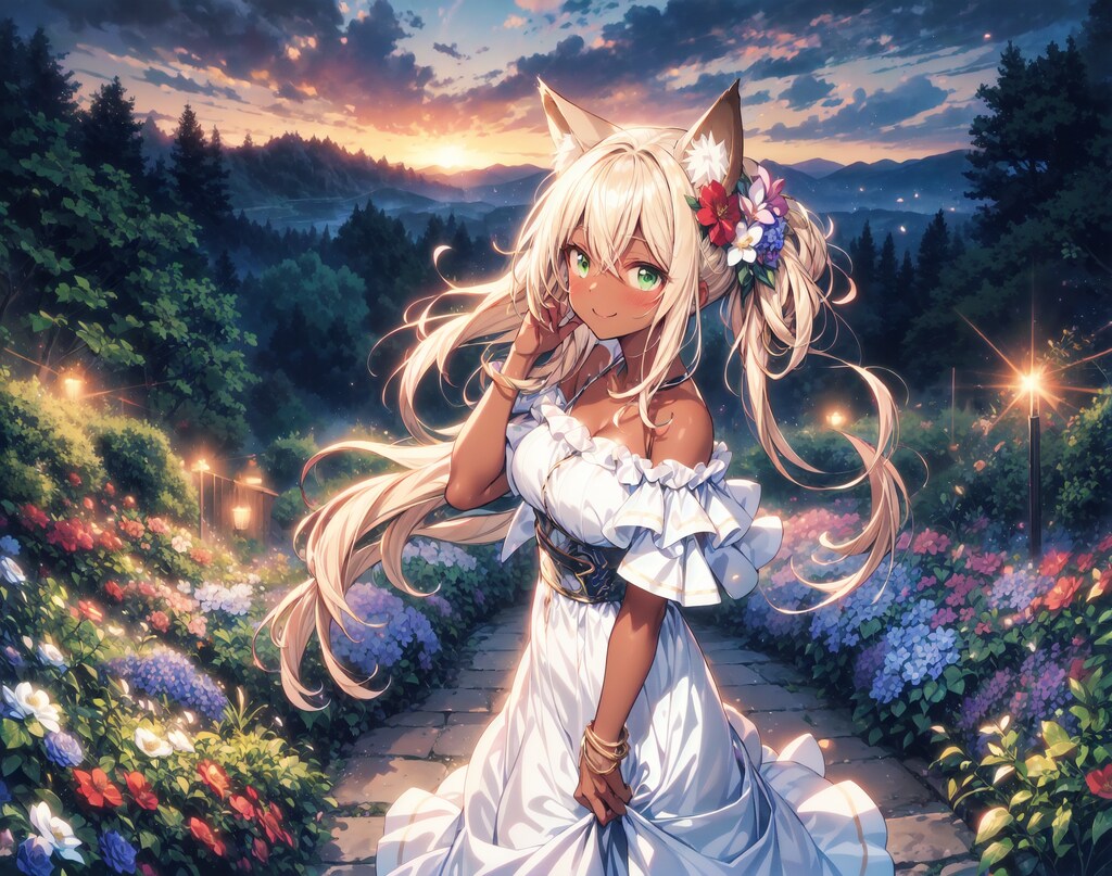 夕暮れの褐色狐娘