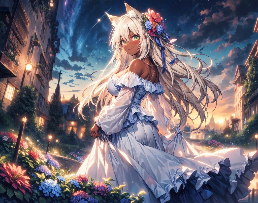 夕暮れの褐色狐娘