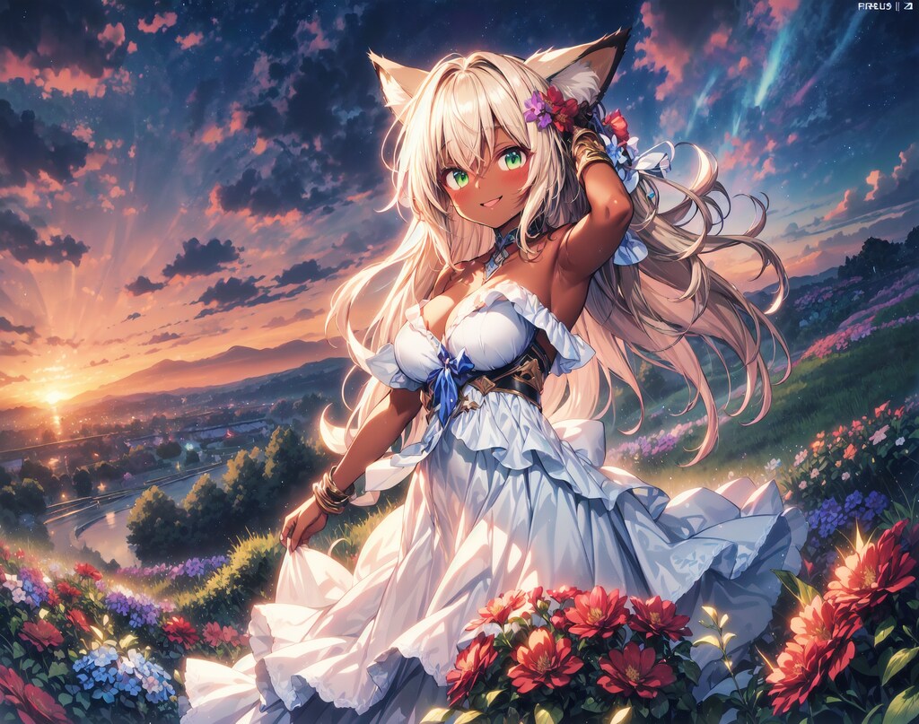 夕暮れの褐色狐娘