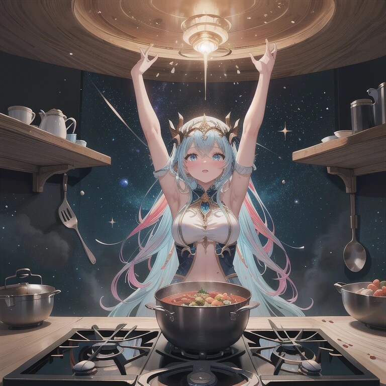 台所に咲く青き魔法 | の人気AIイラスト・グラビア