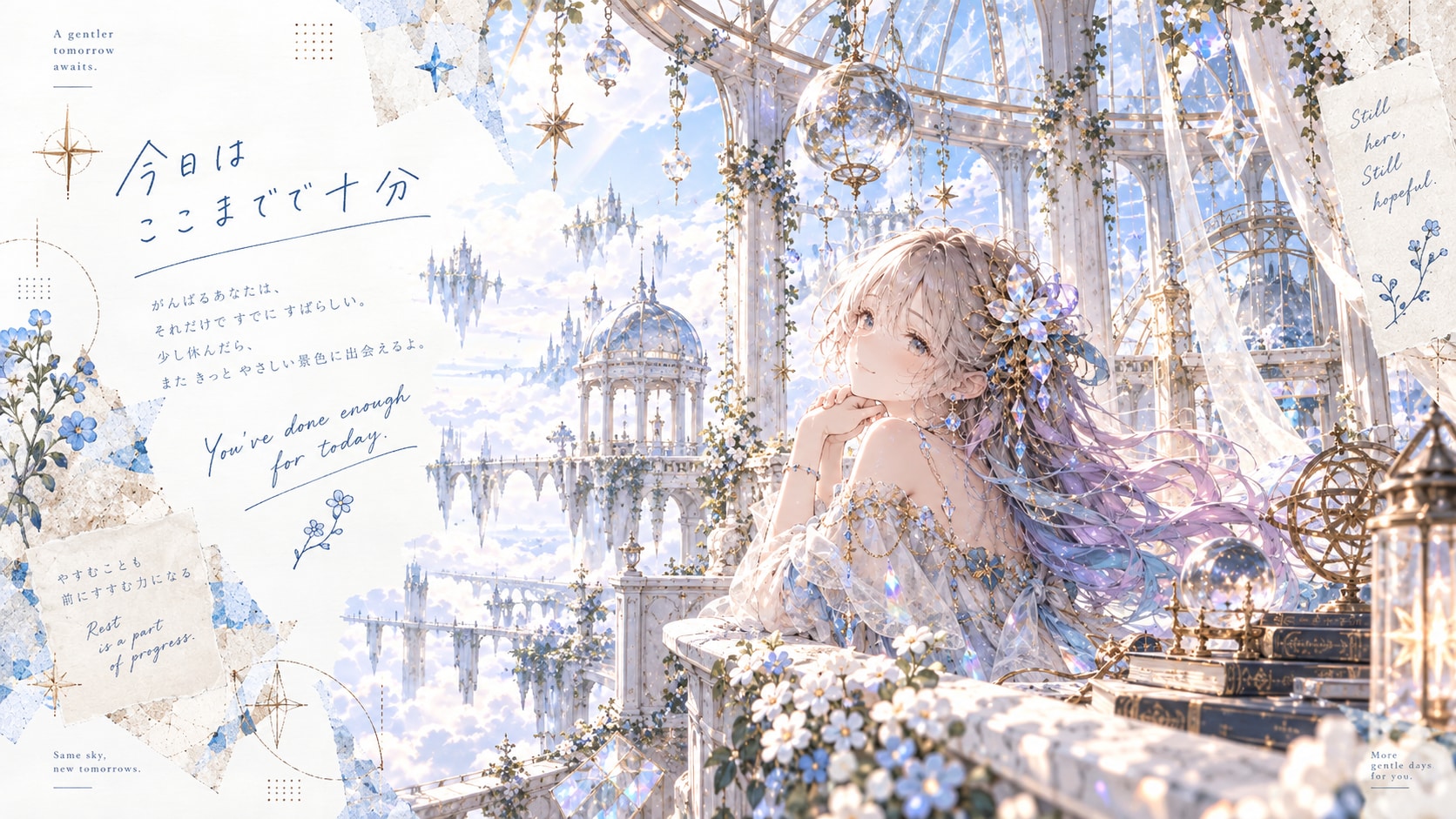 You've done enough for today.  Trying your best already makes you wonderful. Rest a little, and a ge | の人気AIイラスト・グラビア