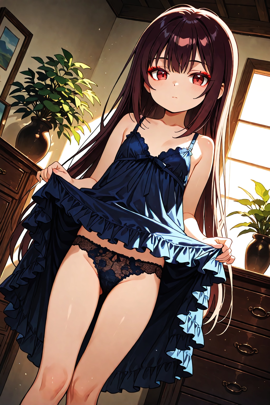 深紅の疑問と青いレース