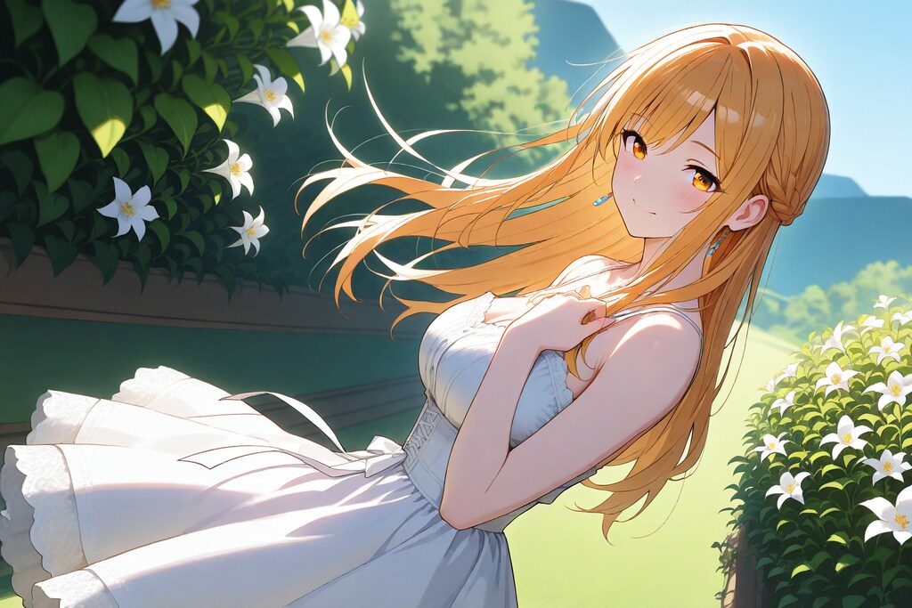 春の陽光とオレンジ髪の少女