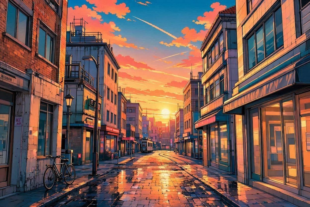 街の夕暮れ時