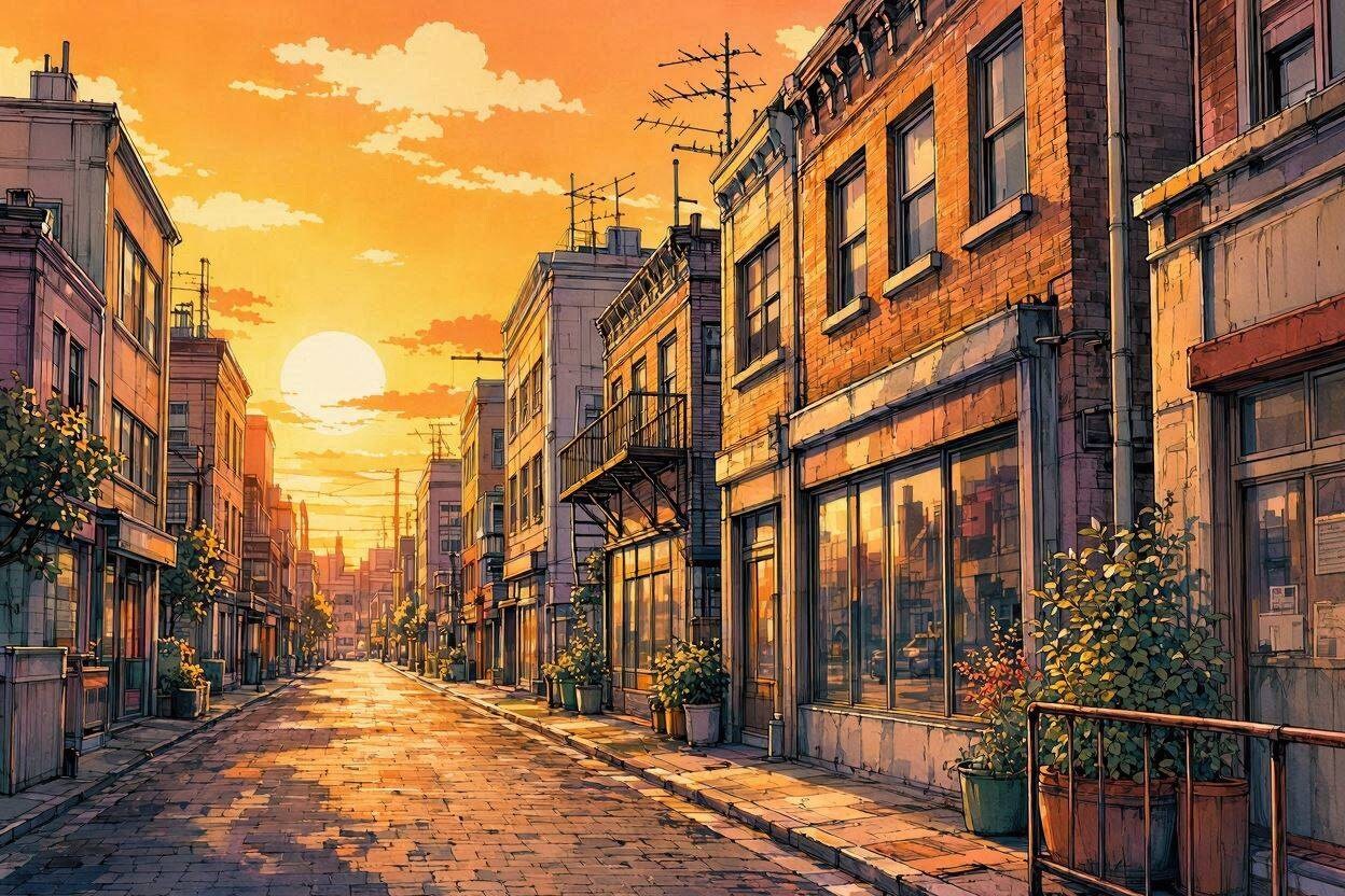 街の夕暮れ時