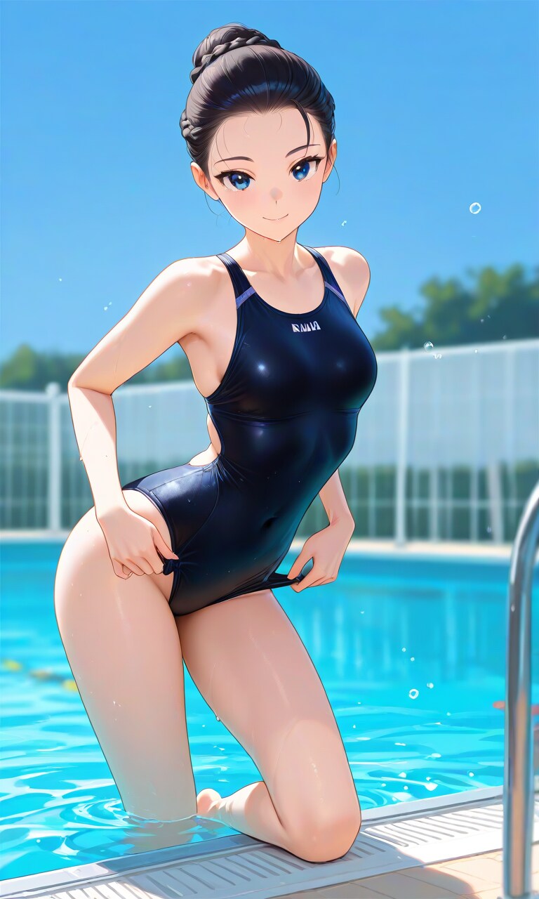 朝姫、競泳水着、プール2