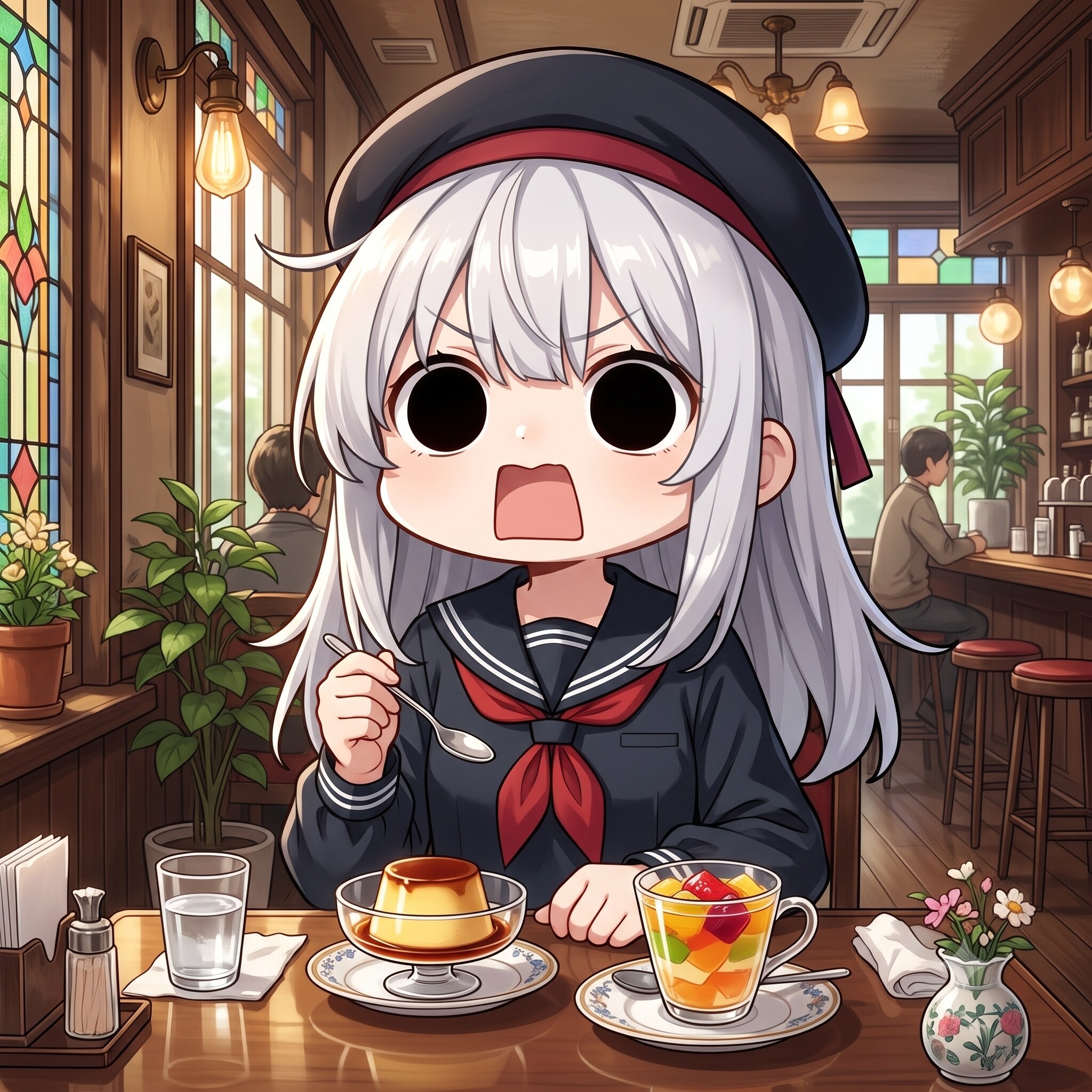 プリンとゼリーを頂くえらいこっちゃ嬢 | の人気AIイラスト・グラビア