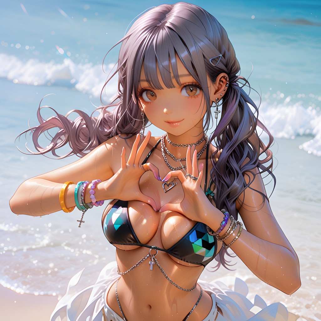 ビーチの黒ギャルツインテールちゃん