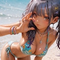ビーチの黒ギャルツインテールちゃん 3枚目