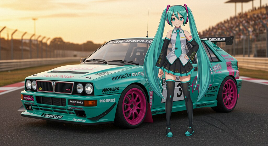 初音ミクとランチアデルタレーシングカー