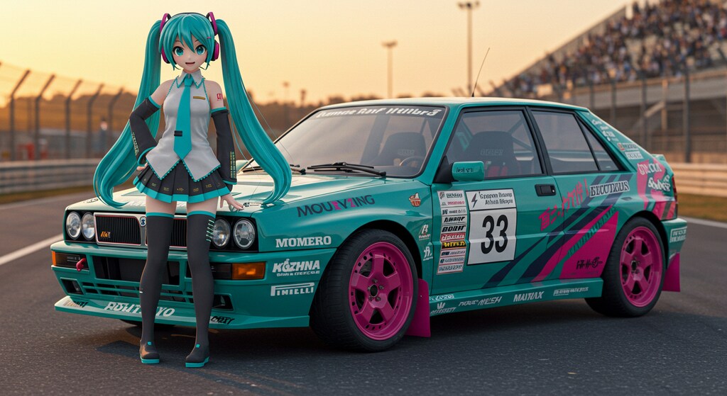 初音ミクとランチアデルタレーシングカー