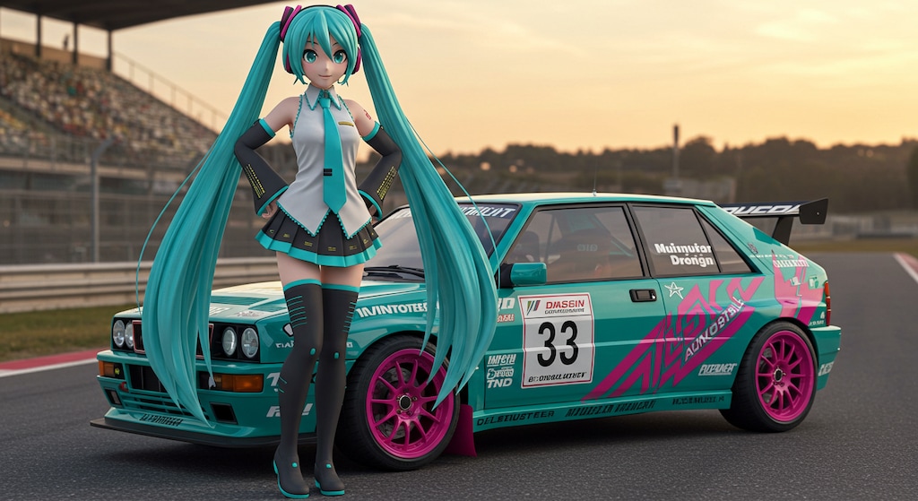 初音ミクとランチアデルタレーシングカー