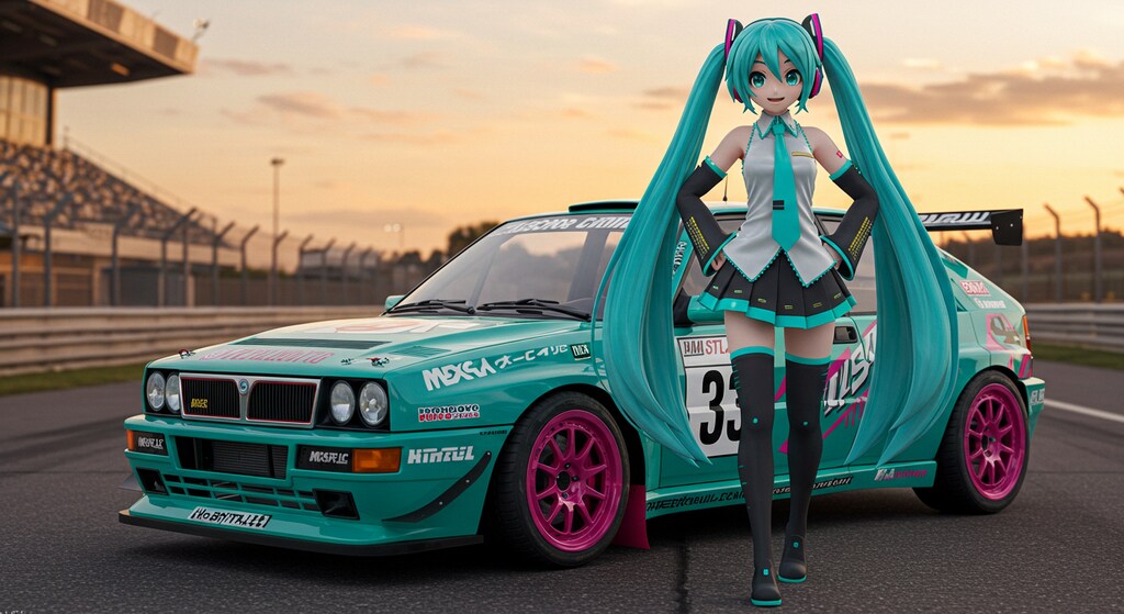 初音ミクとランチアデルタレーシングカー